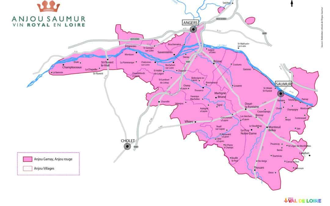 La carte du vignoble des vins rouges de l’Anjou